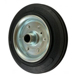 250mm Black Rubber Tyre / Pressed Steel Centre Wheel, 25mm Roller Bearing, 300kg