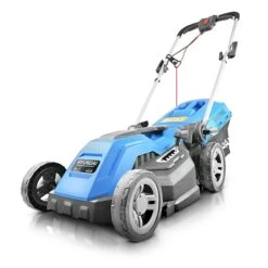 Hyundai HYM3800E Electric Roller Mulching Lawn Mower 38cm -Care Garden Shop hym3800e new angle reflection 72657